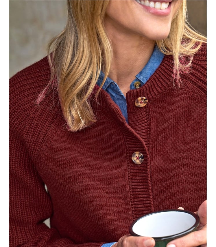 Crew Neck Ribbed Sleeve Cardigan