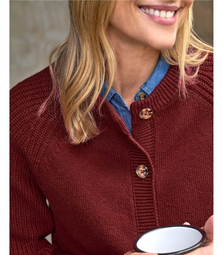 Crew Neck Ribbed Sleeve Cardigan