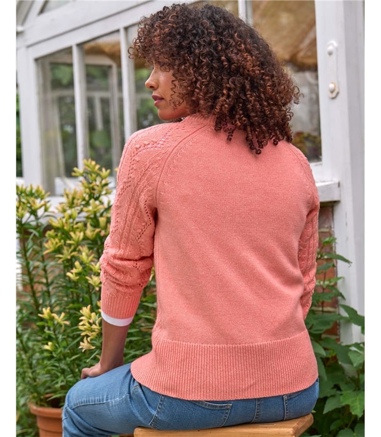 Cable Pointelle Crew Neck Cardigan
