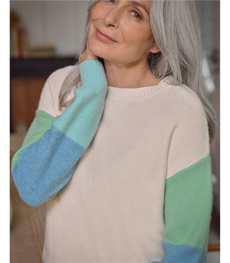 Colour Block Sleeve Crew Neck Jumper