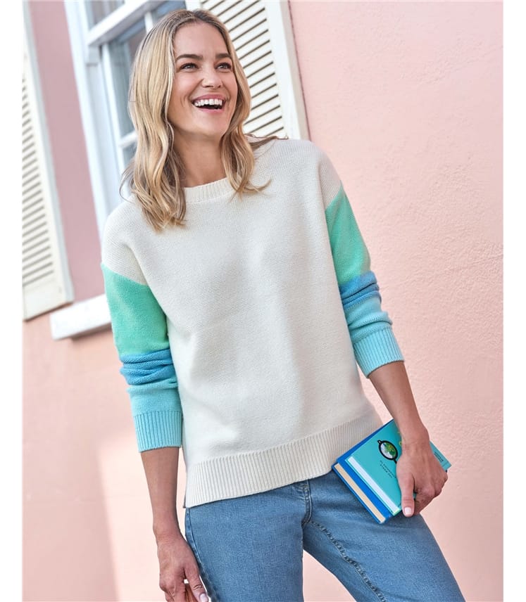Colour Block Sleeve Crew Neck Jumper