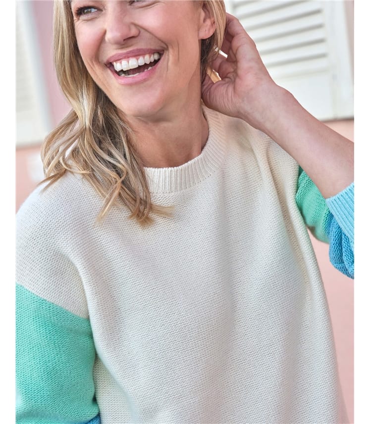 Colour Block Sleeve Crew Neck Jumper