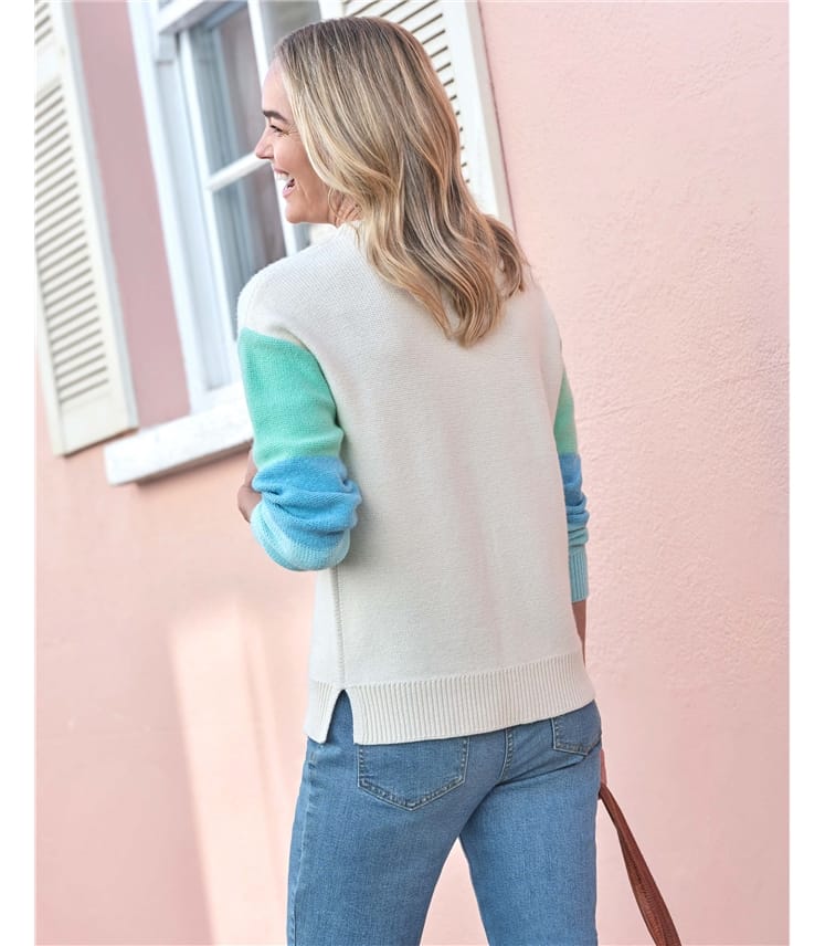 Colour Block Sleeve Crew Neck Jumper