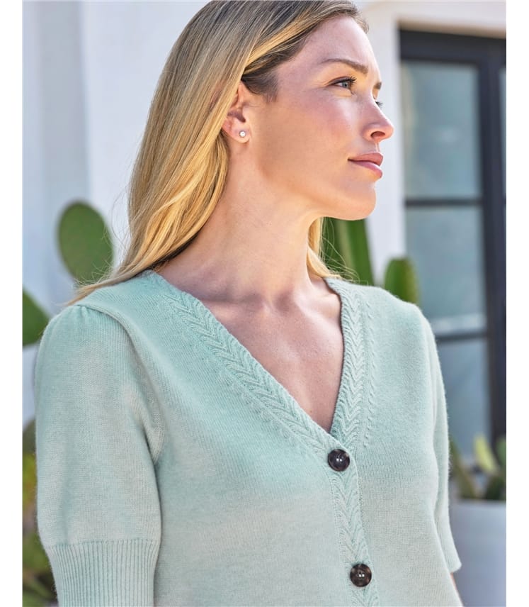 Wool Cashmere Half Sleeve Cardigan