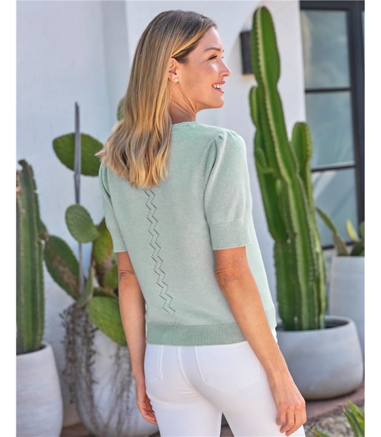 Wool Cashmere Half Sleeve Cardigan