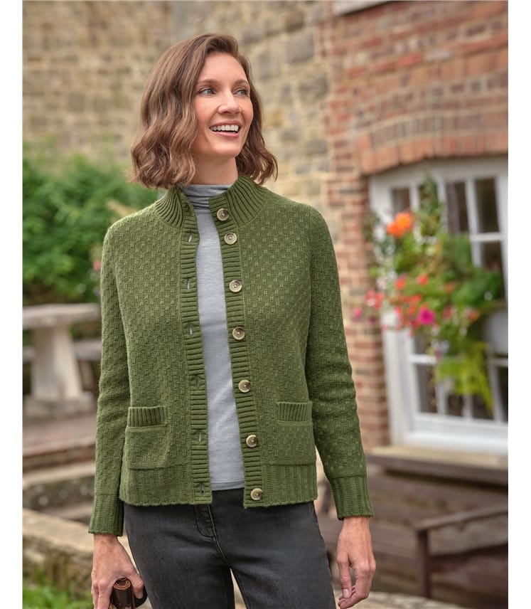 Funnel Neck Button Cardigan