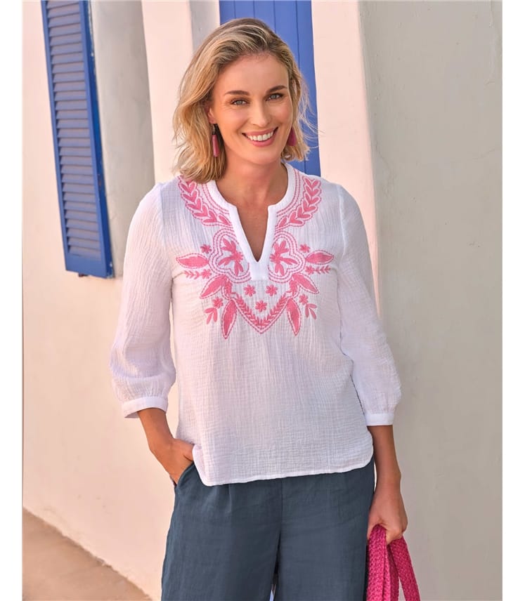 Embroidered Crinkle Blouse