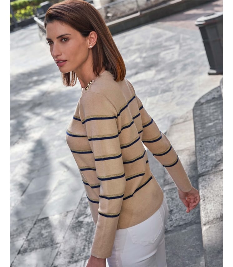 Wool Cotton Stripe & Button Sweater