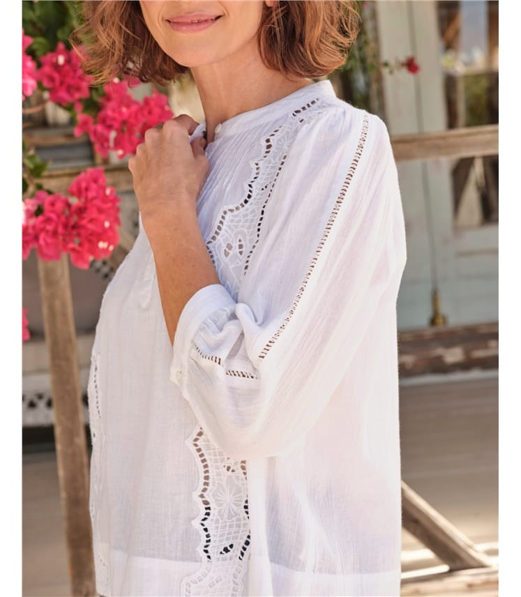 Ladder Sleeve Broderie Insert Shirt