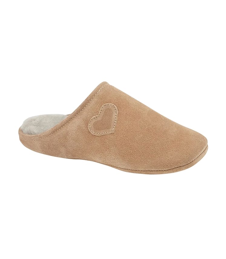 Heart Womens Sheepskin Mule Slippers