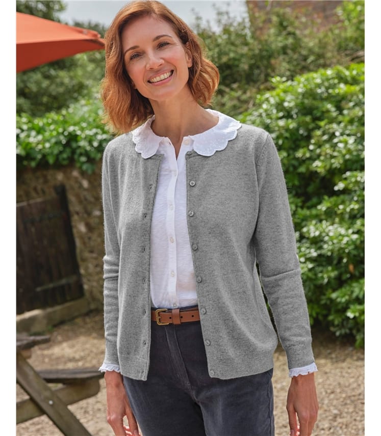 Grey Marl Cashmere Merino Crew Neck Cardigan WoolOvers AU