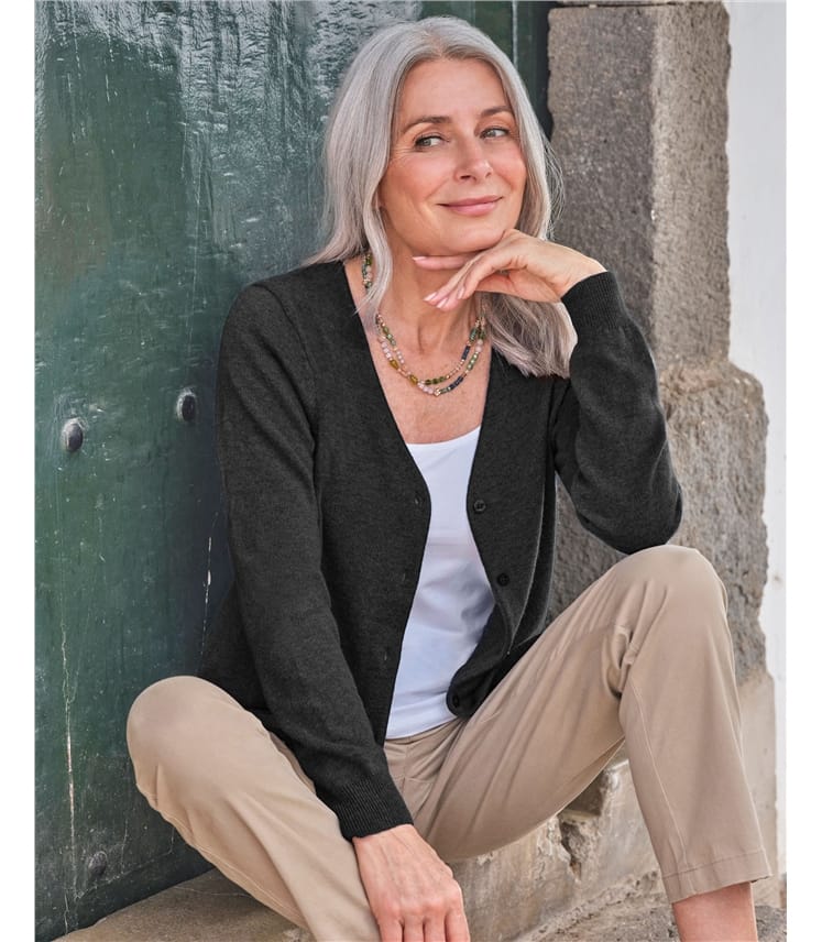 Cashmere Merino Classic V Neck Cardigan