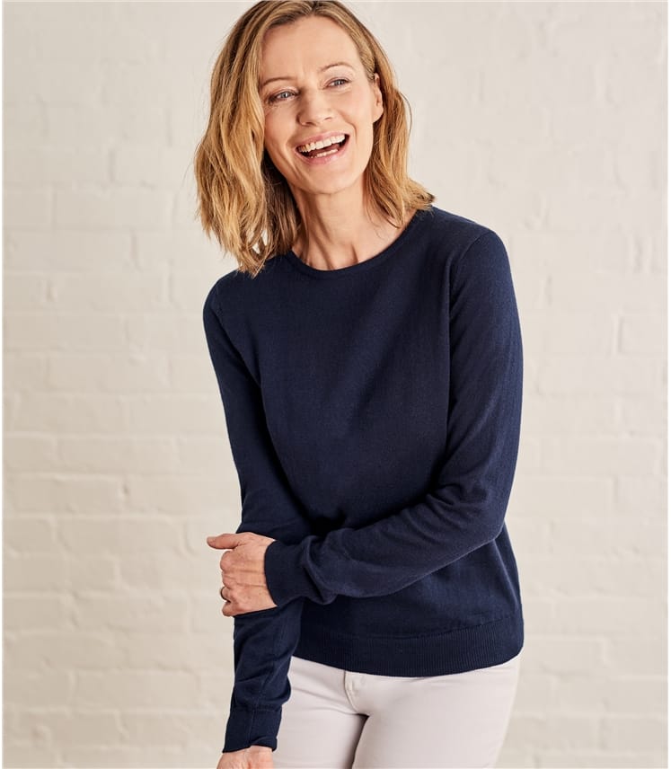 Classic Navy | Womens Cashmere & Cotton Crew Neck Jumper | WoolOvers AU