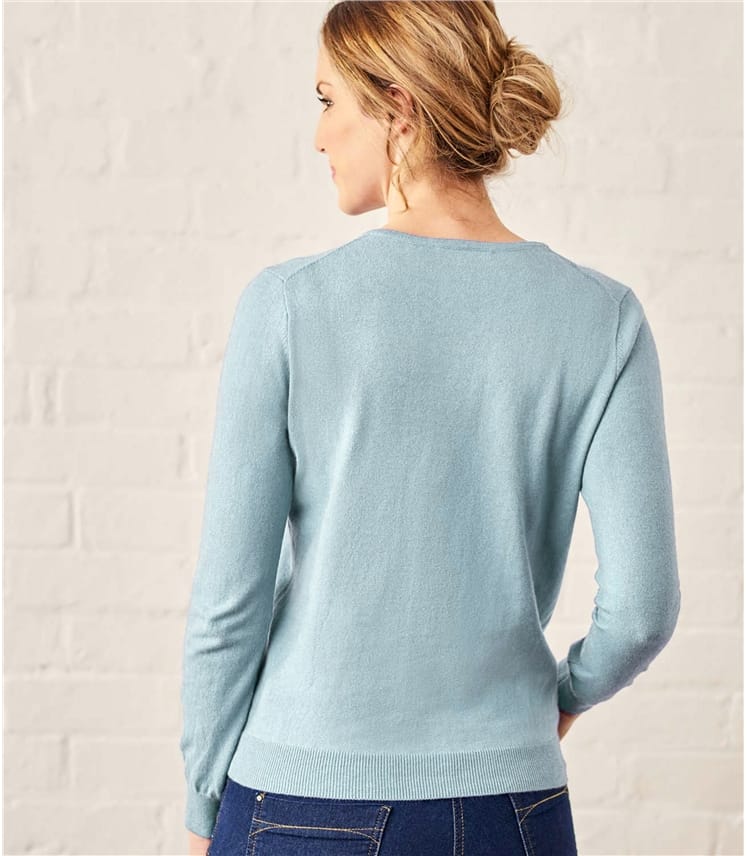 Pale Blue Womens Cashmere & Cotton Crew Neck Jumper WoolOvers AU