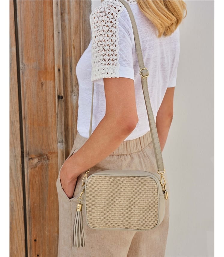 Soft Leather Raffia Bag