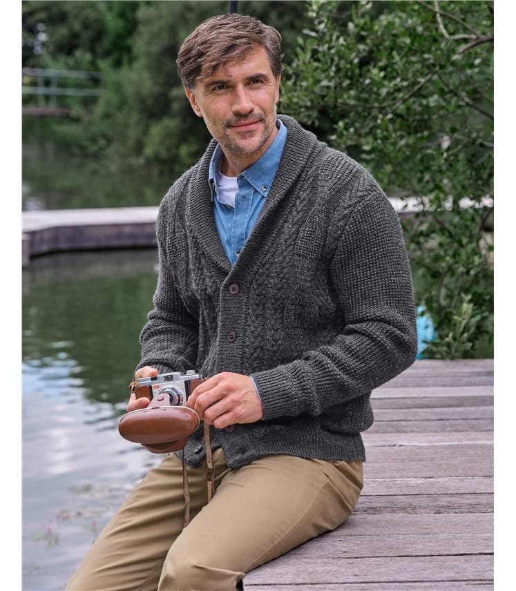 Cardigan à col châle en maille torsadée - Homme - Pure Laine d'agneau 