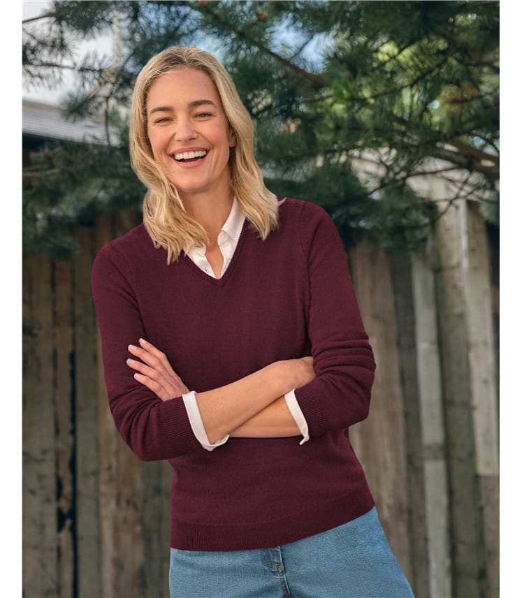 Pullover mit V-Ausschnitt aus Merinowolle und Kaschmir für Damen
