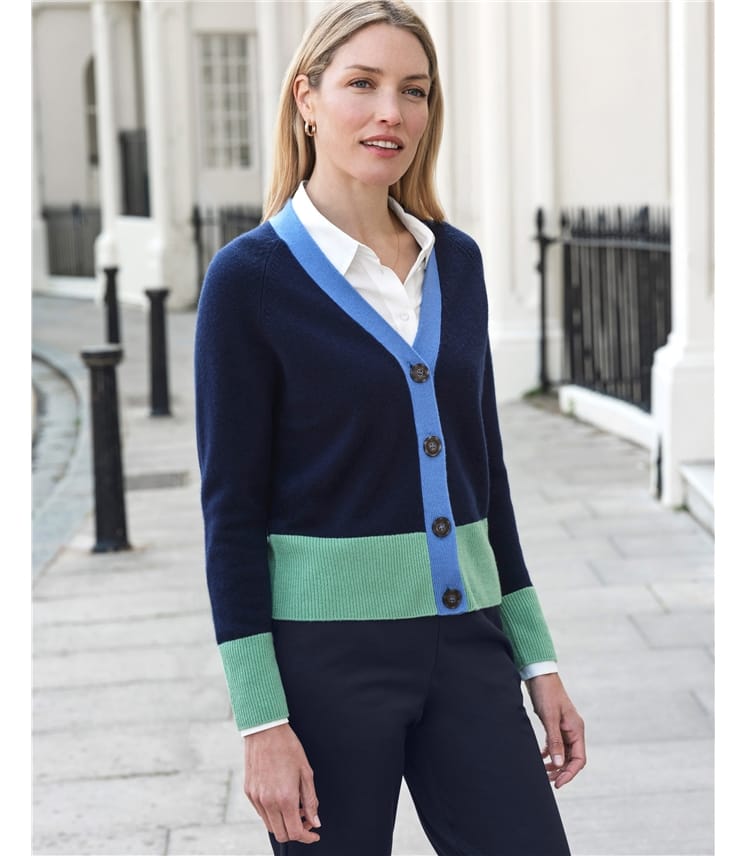 Cashmere Blend Colour Block Cardigan