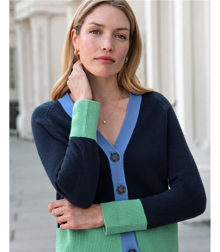Cashmere Blend Colour Block Cardigan