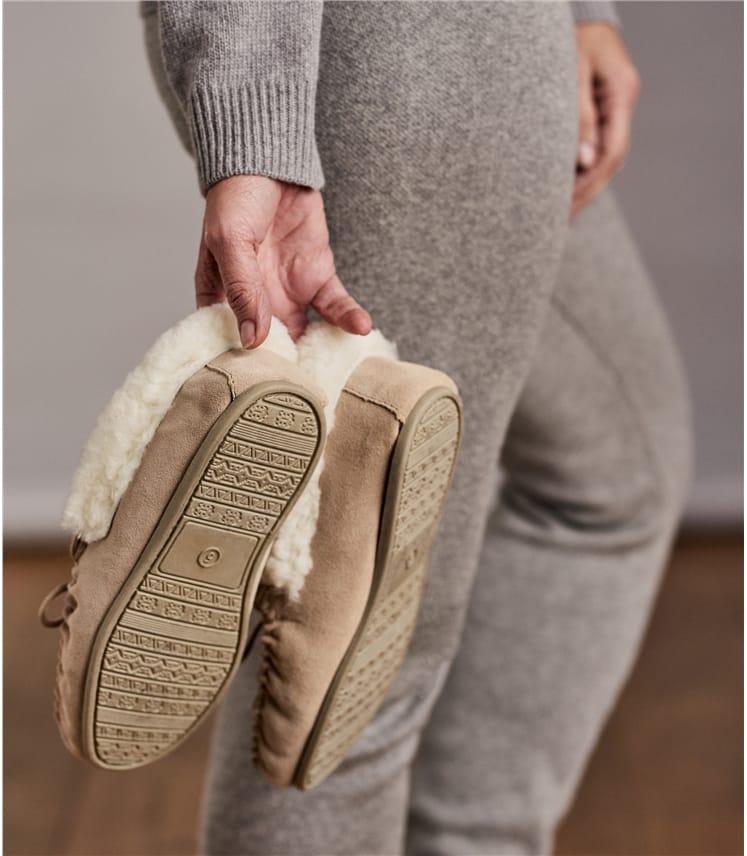 ladies sheepskin slippers hard sole grey