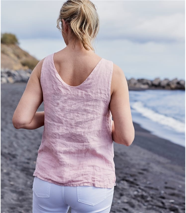 Pale Pink | Womens Round Neck Sleeveless Linen Top | WoolOvers UK