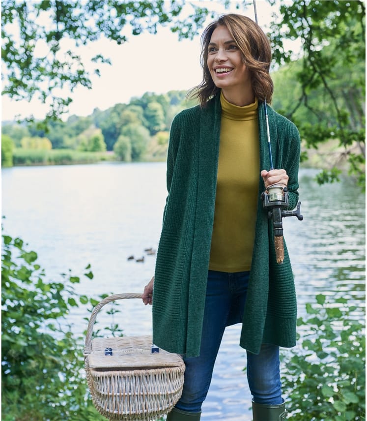 Thyme Marl | Womens Cashmere Merino Rib Shawl Collar Cardigan ...