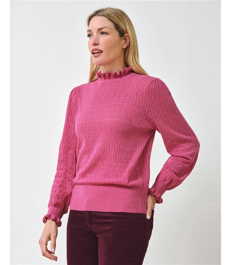 Lacy Frill Collar Viscose Blend Sweater