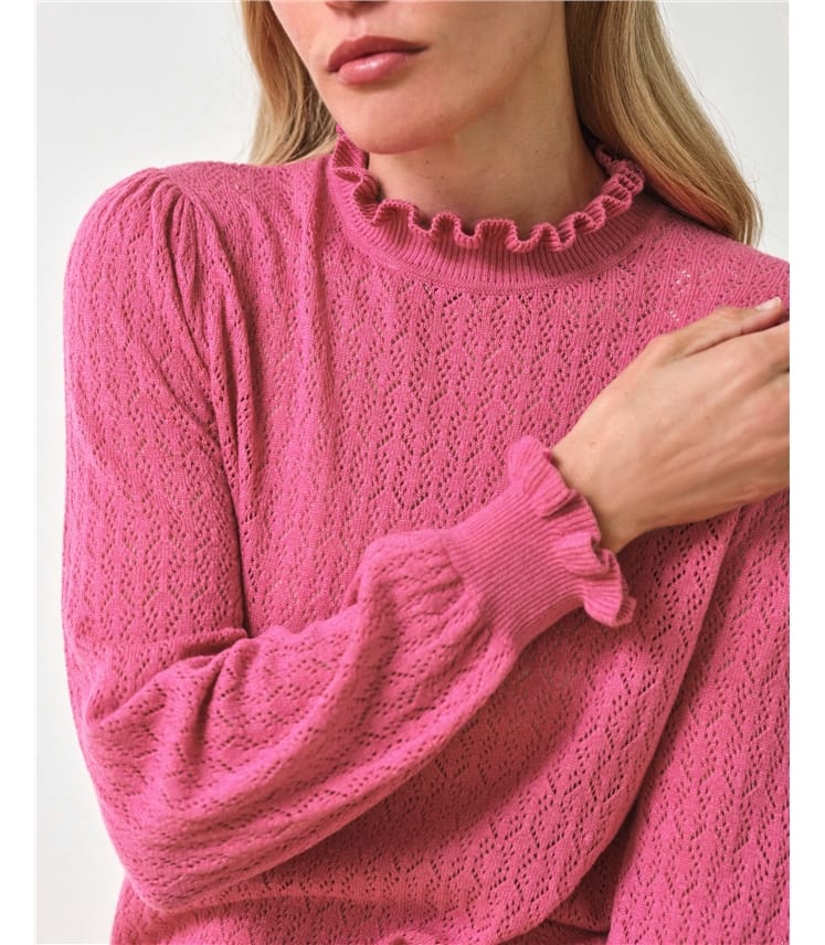 Lacy Frill Collar Viscose Blend Sweater