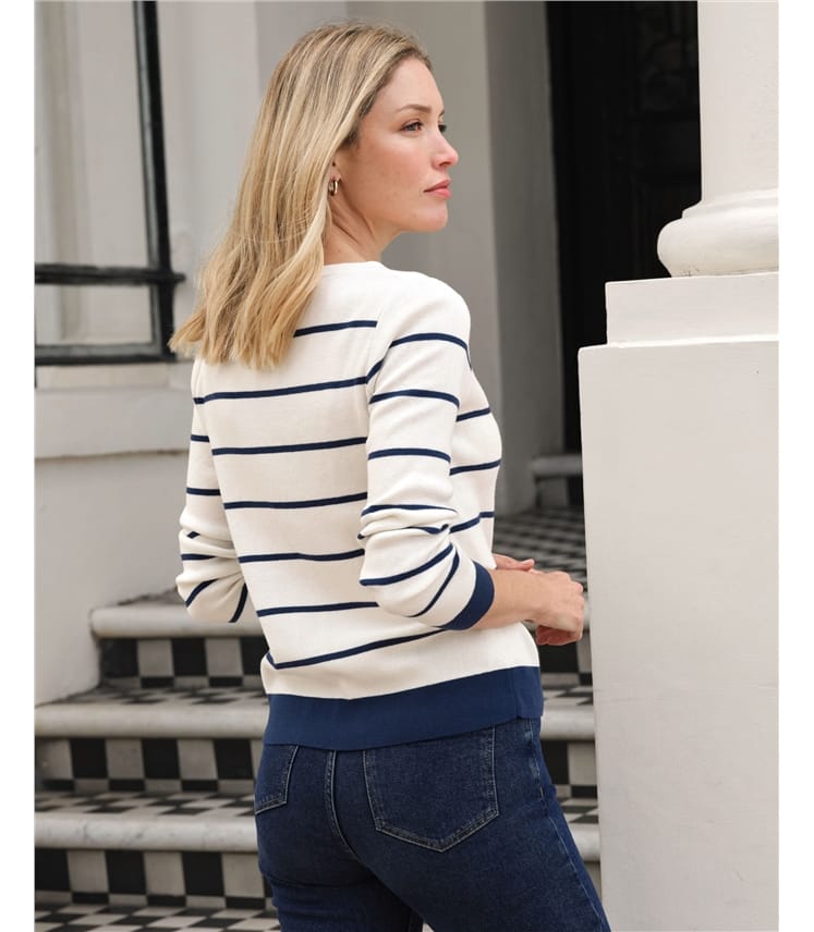 Cotton Wool Striped Boat Neck Jumper