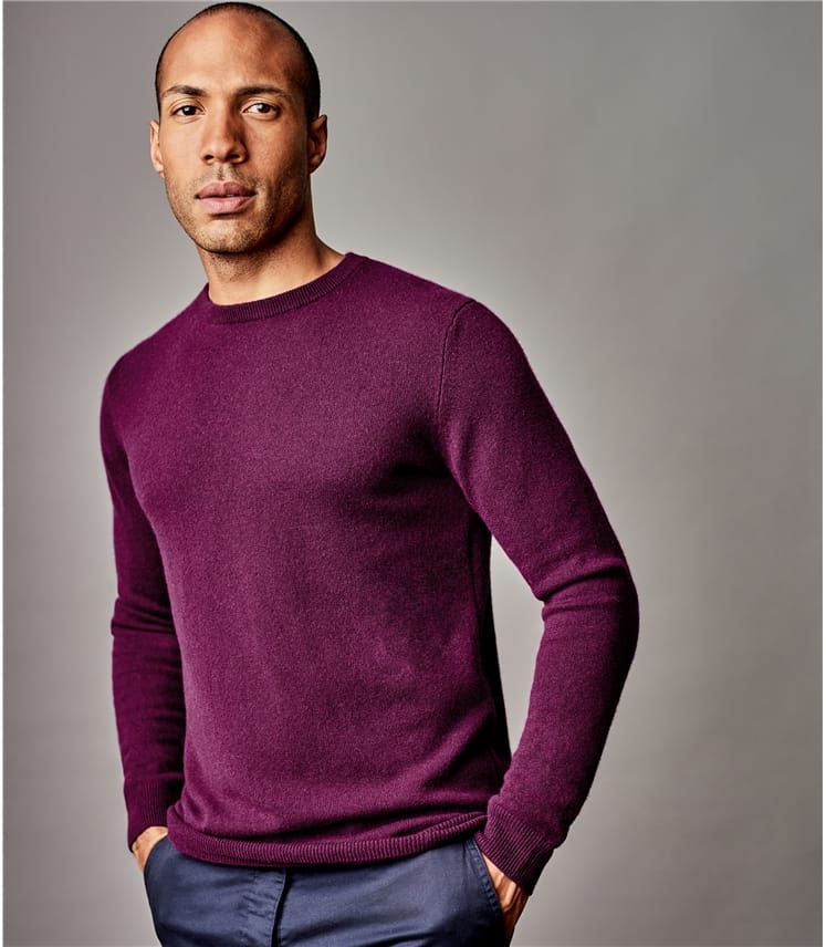 Dark Berry | Mens Pure Cashmere Crew Neck Sweater | WoolOvers US