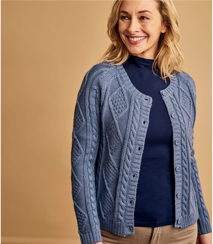 Storm Blue | Womens Cable Button Cardigan | WoolOvers US