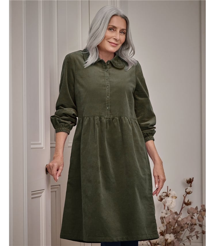 Embroidered Petal Collar Cord Dress