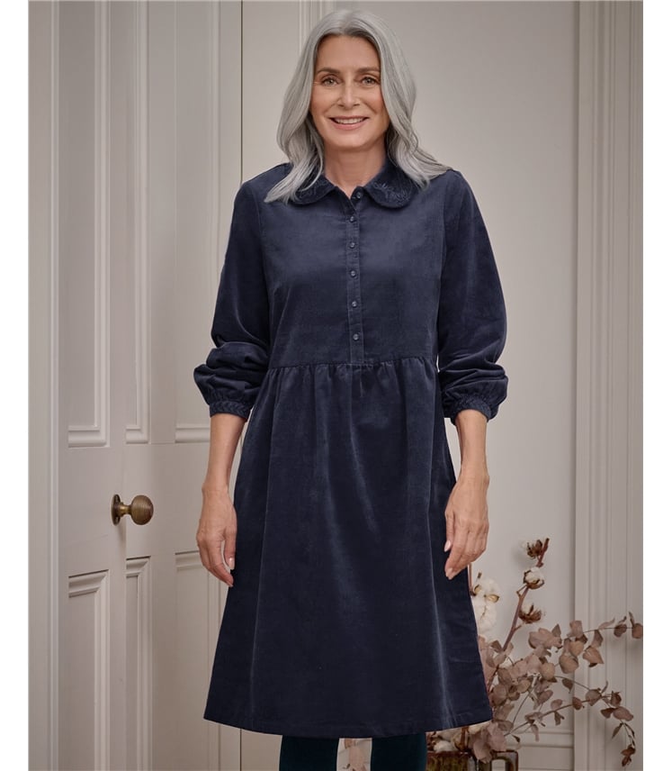 Robe brodée à col en pétale et cordon - Femme - 100 % coton