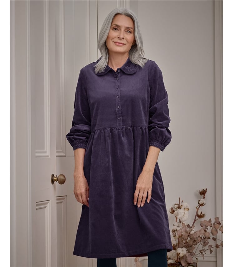 Robe brodée à col en pétale et cordon - Femme - 100 % coton