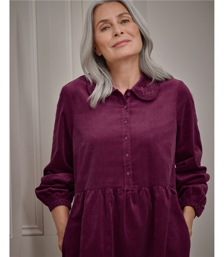Robe brodée à col en pétale et cordon - Femme - 100 % coton