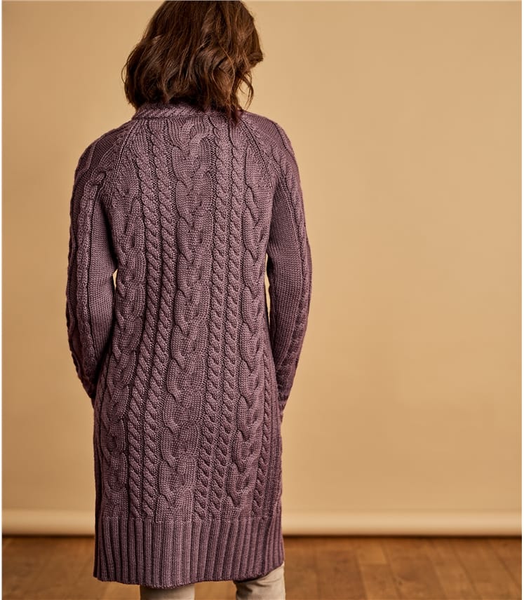 Purple Mist | Womens Pure Wool Aran Coatigan | WoolOvers US