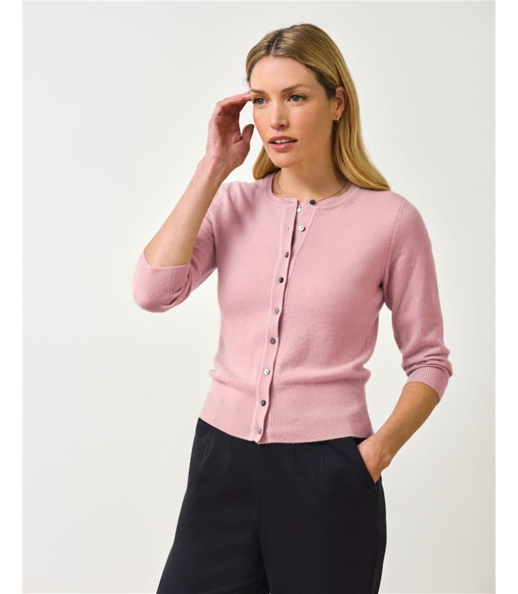Frosted Pink Cashmere Cropped Cardigan WoolOvers UK