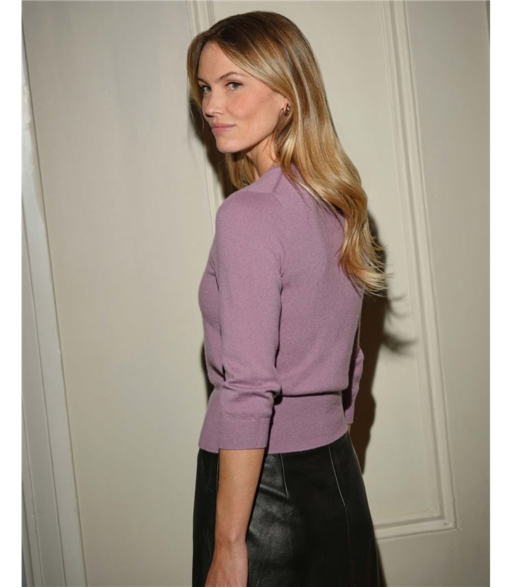 Purple Thistle | Cashmere Cropped Cardigan | WoolOvers US