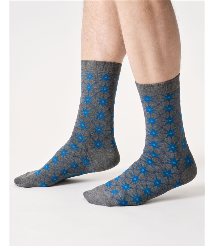 Mens Geo Star Bamboo Crew Socks