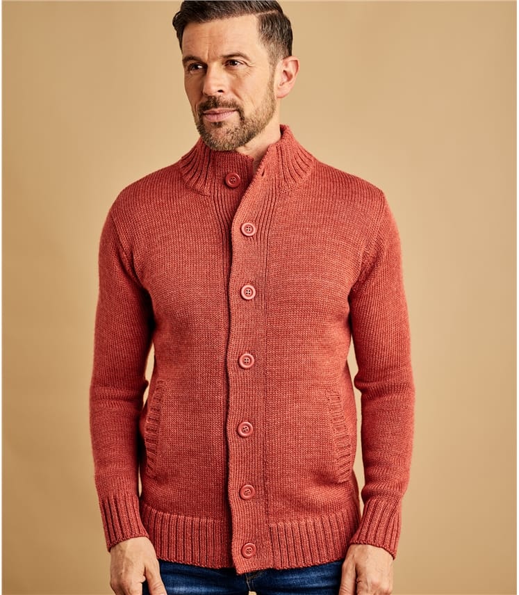 Rustic Orange Pure Wool Thick Wool Cardigan Men’S Knitwear Woolovers