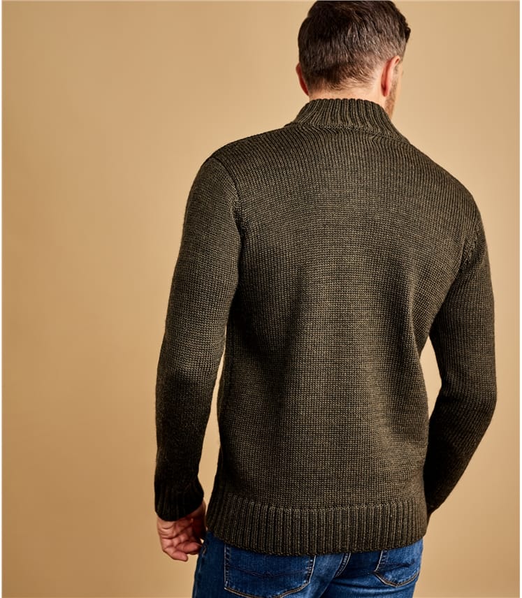 Acorn Green Marl Mens Pure Wool Button Everyday Cardigan WoolOvers UK