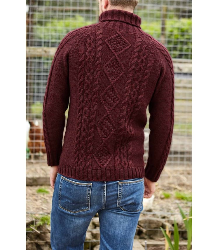 Pure Wool Knitted Aran Polo Neck Jumper