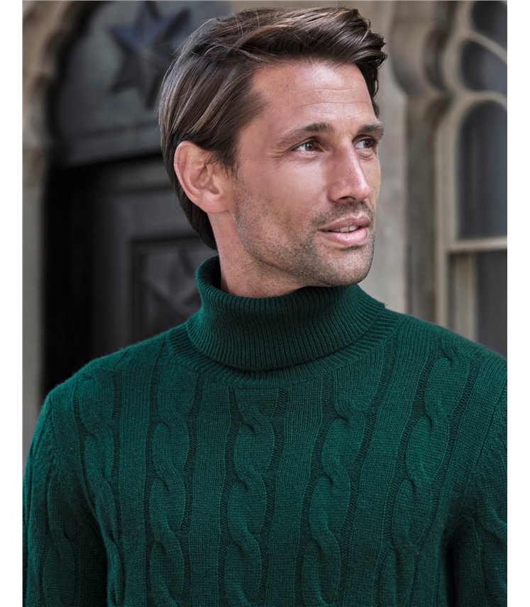 Cashmere Blend Cable Roll Neck Sweater