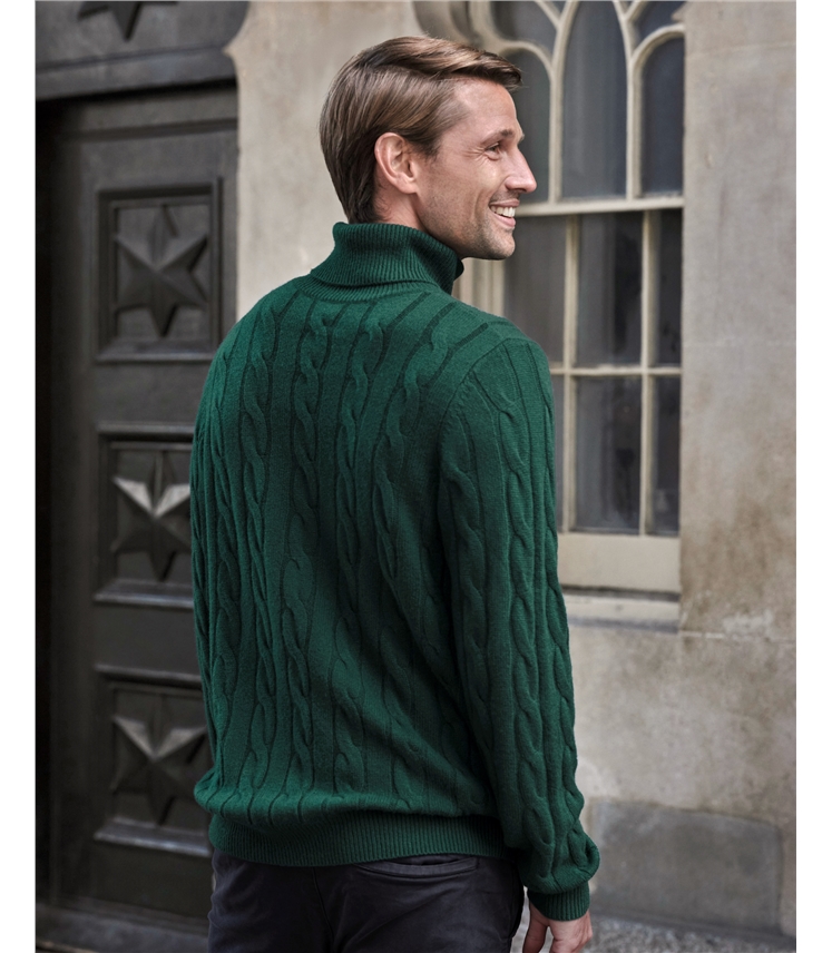 Cashmere Blend Cable Roll Neck Sweater