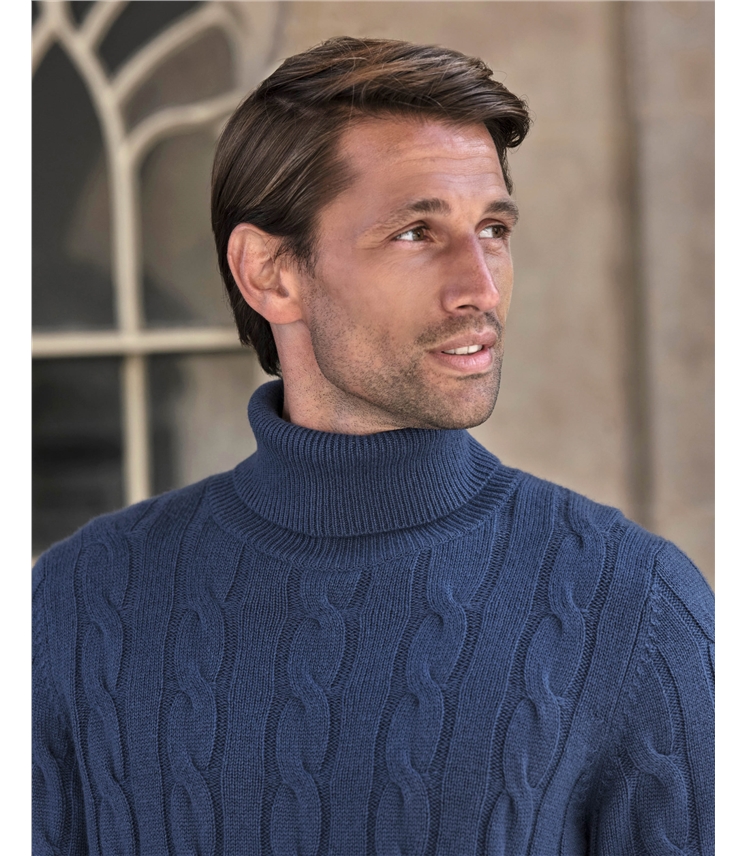 Cashmere Blend Cable Roll Neck Sweater