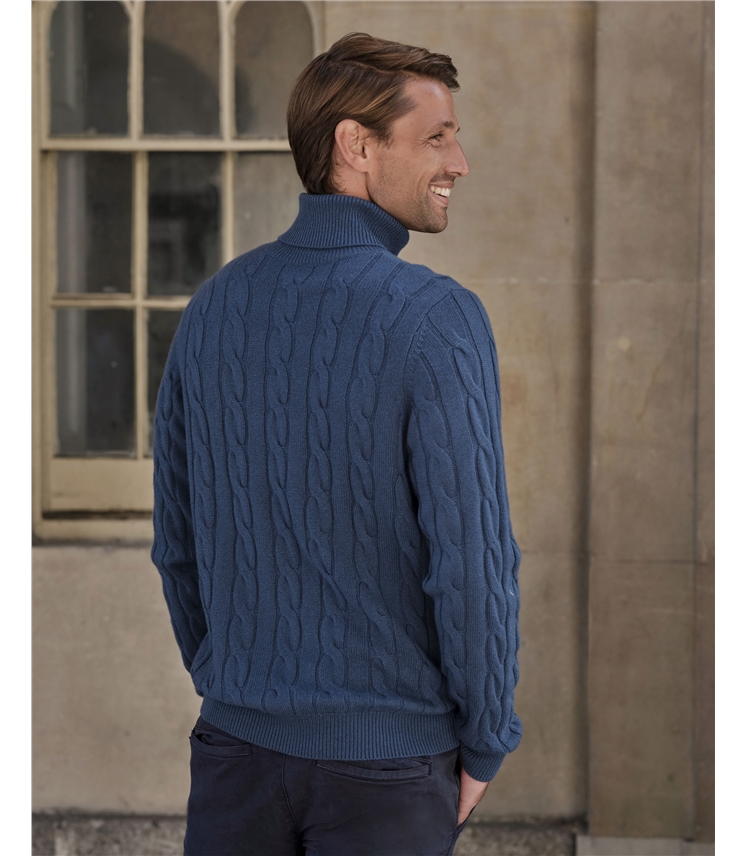 Cashmere Blend Cable Roll Neck Sweater