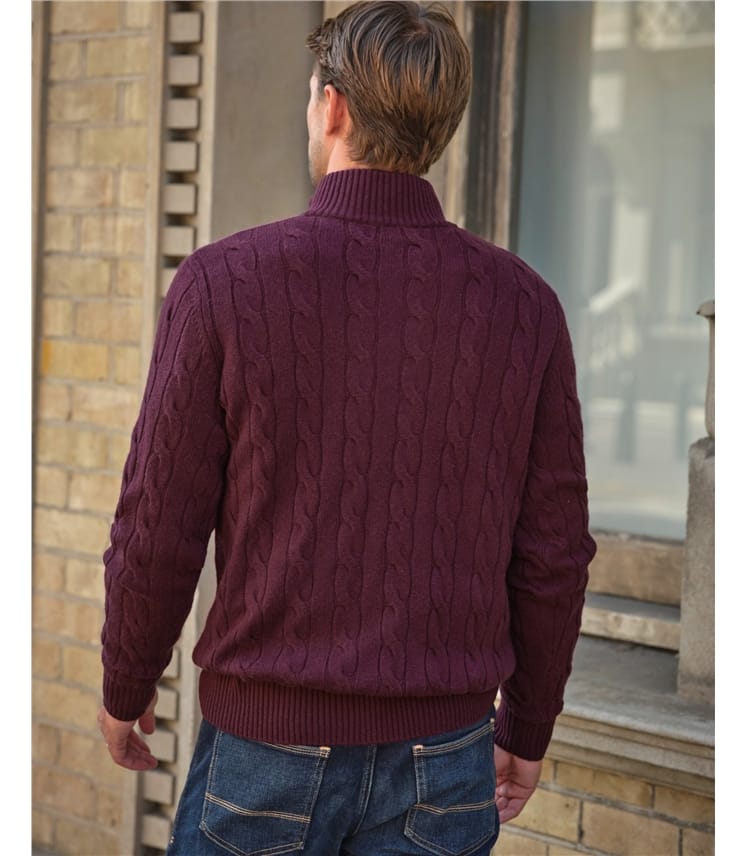 Mens Cashmere Blend Half Zip Cable Jumper
