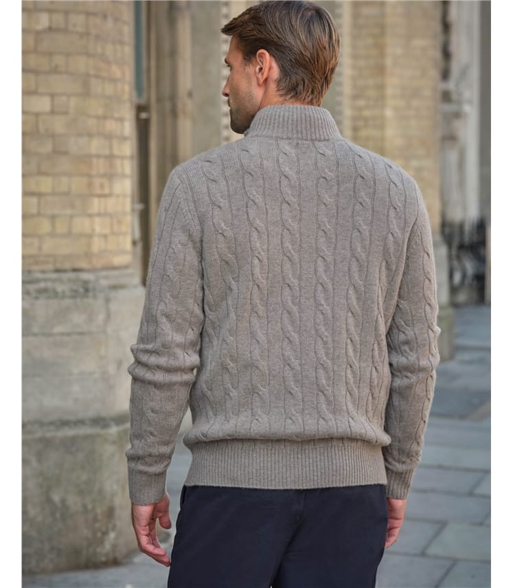 Mens Cashmere Blend Half Zip Cable Sweater