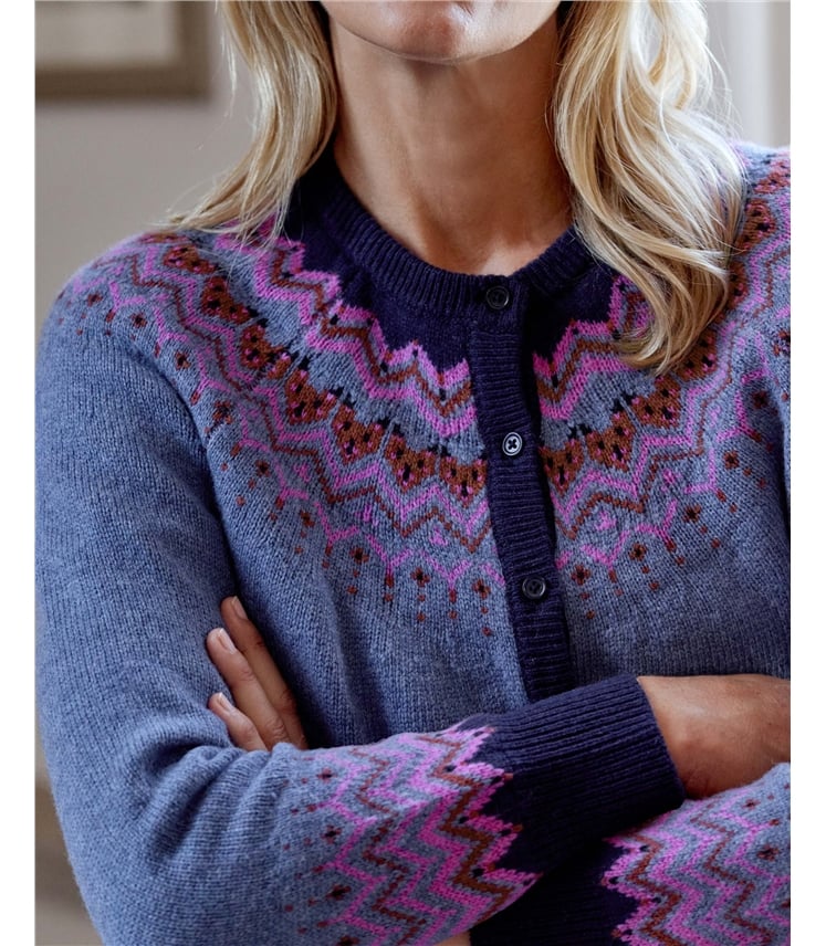 Denim Multi | Nordic Fairisle Yoke Cardigan | WoolOvers UK