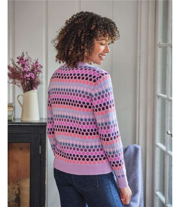 Strickjacke mit mehrfarbigen Punkten und Streifen